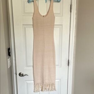 Peachy Cream Knit Midi with Fringe